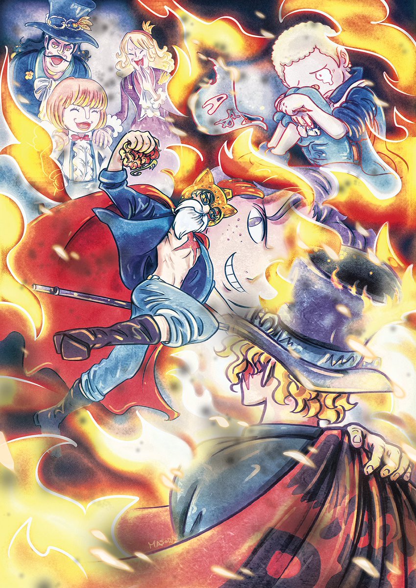 My full page art for the <a href="/SaboZine/">Flame Emperor: a Sabo zine</a> (you can find some WIPs on my Tumblr).
I've been making Sabo fanarts for long, but this was the first time I drew him in his Dressrosa disguise.
🔥 Aftersales are open! 🔥
flameemperorzine.bigcartel.com
#Sabo #OnePiecefanart #OnePiece #サボ #ワンピース