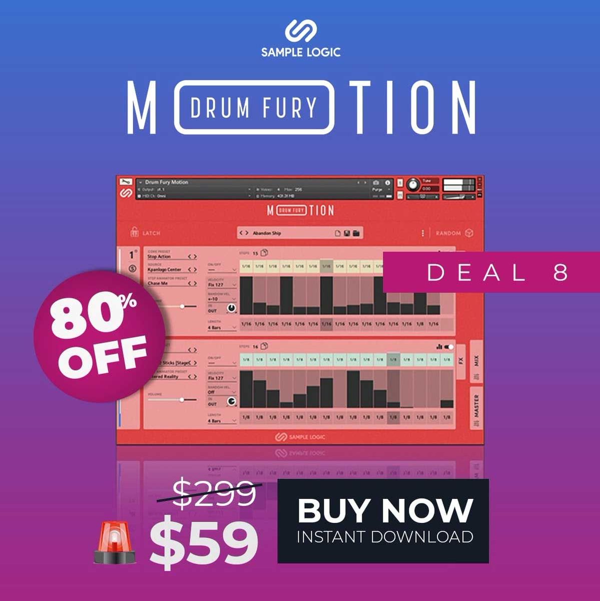 samplelibraryhq's tweet image. CYBER MONDAY ALERT:
80% Off Sample Logic&apos;s Drum Fury Motion
Now $59 (reg $299.00)

audioplugin.deals/product/drum-f…