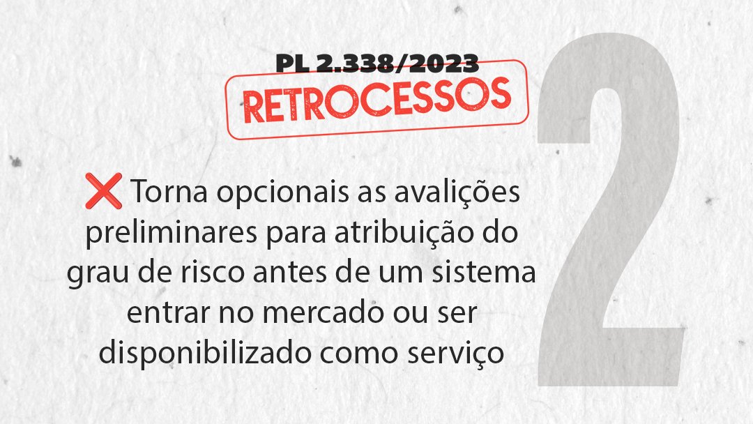 O relatório do senador Eduardo Gomes (PL-TO) trouxe retrocessos consideráveis ao texto do PL 2.338/2023. Confira 👇

📷 Instagram: tinyurl.com/2yjp4vj2
📷 Facebook: tinyurl.com/5bar8ybd

#pl2338sim #fndc #IA #AprovaPL2338comDireitos #PL2338Sim