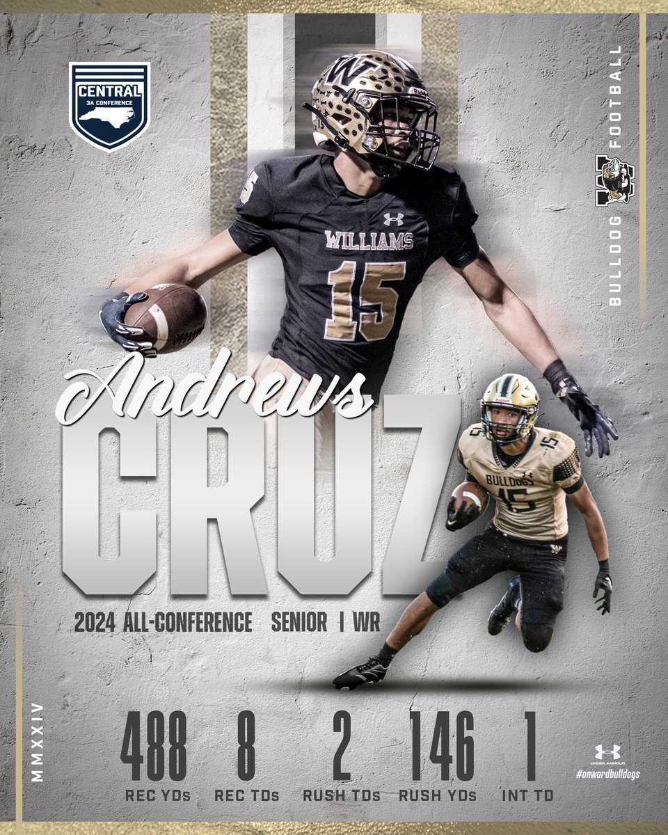 Congratulations to Senior WR and DB, Andrews Cruz, on earning Central 3A All-Conference Honors!