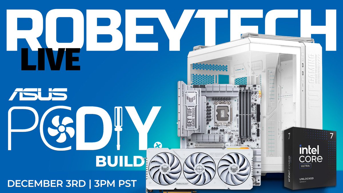 Robeytech (@robeytech) on Twitter photo Very excited about an amazing stream tomorrow with <a href="/ASUSUSA/">ASUS North America</a> and <a href="/ASUS_ROGNA/">ROG North America</a> as we celebrate PC DIY Day in style with an epic build and talk all things PC DIY!
Check out more for ASUS PC DIY Day here - asus.com/us/site/PCDIY/!
Cya on 12/3 at 3pm PT - Twitch.tv/robeytech Very excited about an amazing stream tomorrow with <a href="/ASUSUSA/">ASUS North America</a> and <a href="/ASUS_ROGNA/">ROG North America</a> as we celebrate PC DIY Day in style with an epic build and talk all things PC DIY!
Check out more for ASUS PC DIY Day here - asus.com/us/site/PCDIY/!
Cya on 12/3 at 3pm PT - Twitch.tv/robeytech