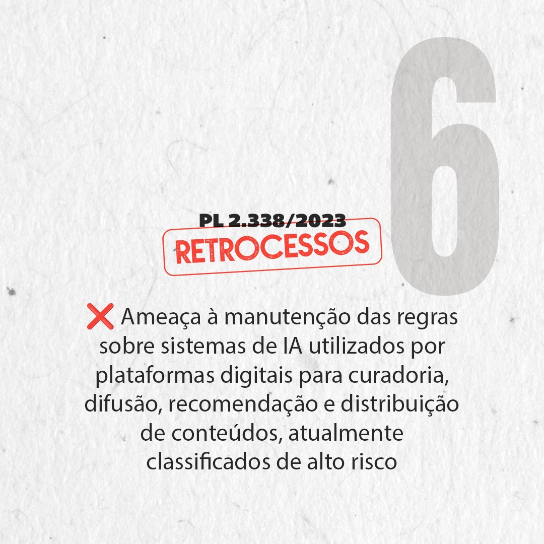 O relatório do senador Eduardo Gomes (PL-TO) trouxe retrocessos consideráveis ao texto do PL 2.338/2023. Confira 👇

📷 Instagram: tinyurl.com/2yjp4vj2
📷 Facebook: tinyurl.com/5bar8ybd

#pl2338sim #fndc #IA #AprovaPL2338comDireitos #PL2338Sim