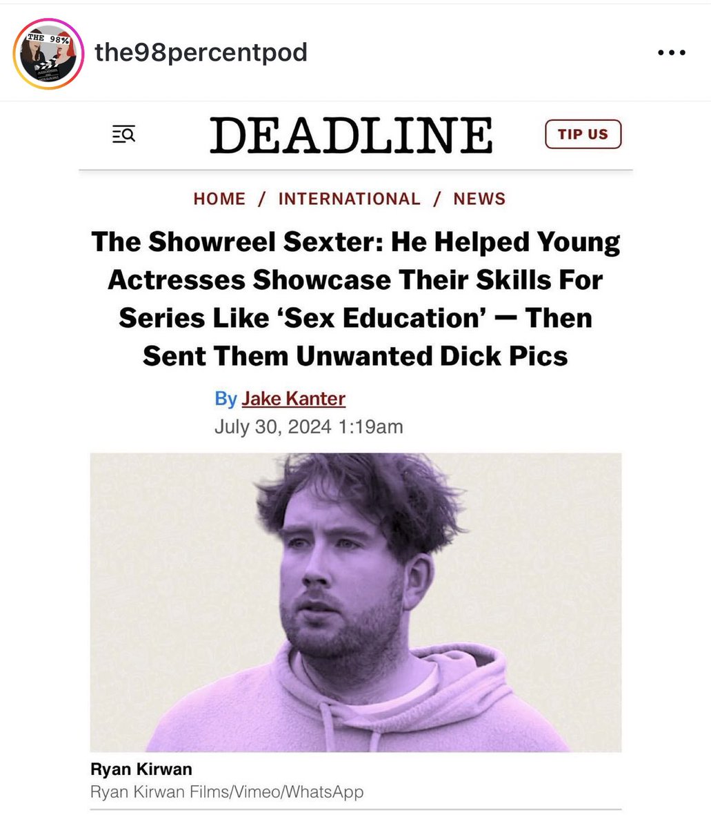 IF YOU HAD AN INAPPROPRIATE EXPERIENCE WITH SHOWREEL FILMMAKER RYAN KIRWAN - PLEASE REPORT TO THE MET POLICE.

They are currently investigating and EVERY report helps build the case. Ryan’s crimes are punishable by up to 2 years in prison.