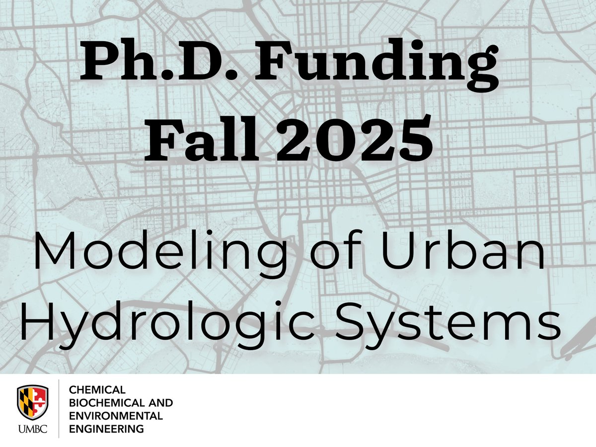 UMBC_CBEE's tweet image. Ph.D. funding available:  
hydrologic modeling of urban groundwater-surface water systems at the watershed scale.     
Academic Background needed in engineering or earth science including numerical analysis &amp;amp; fluids   my3.my.umbc.edu/groups/cbee/po…… #PhD #UMBCEngineering