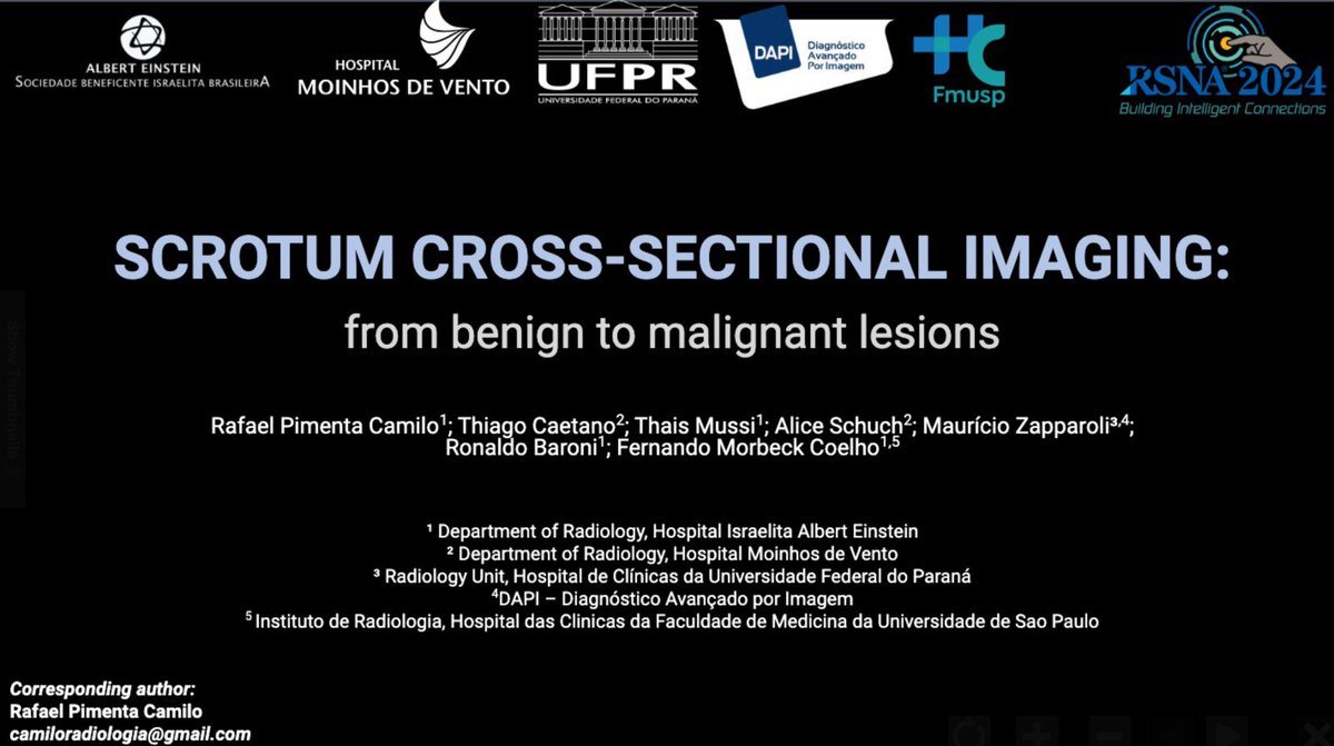 Check out the exhibits featuring the participation of the Abdominal Imaging group from DAPI - Curitiba and HC/UFPR being presented at #RSNA2024 :

GI-5 • It’s Peritoneum o’clock! A Practical Approach to Peritoneal Dissemination of Malignant Diseases

GUEE-50 • Advances in