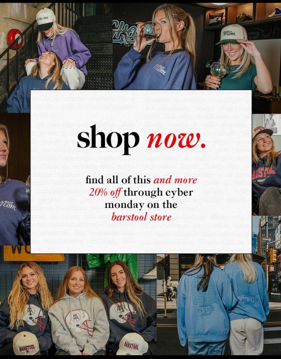 wcuchicks's tweet image. Last day to shop Barstools Black Friday sale!! 20% off the entire store 💚❤️ store.barstoolsports.com/collections/bl…