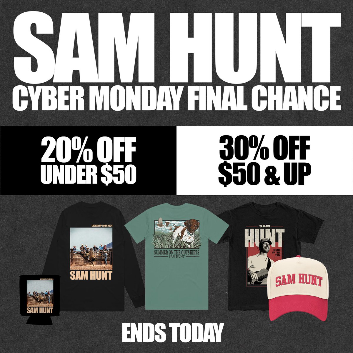 Cyber Monday sale is live. Shop 20% under $50 and 30% off $50+ now: samhuntofficialstore.merchmadeeasy.com