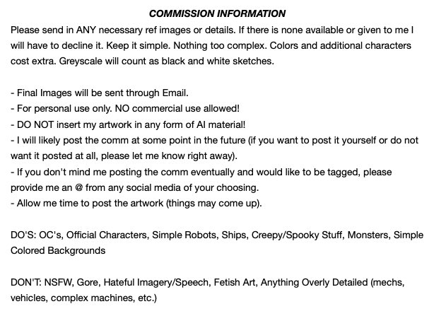 @greenth1ng_CTR So this is what I used for this first run including the rules. I'll likely raise the prices a little. Like maybe around $30 or so for the base black and white comms. Just to letting you know ahead of time. 
