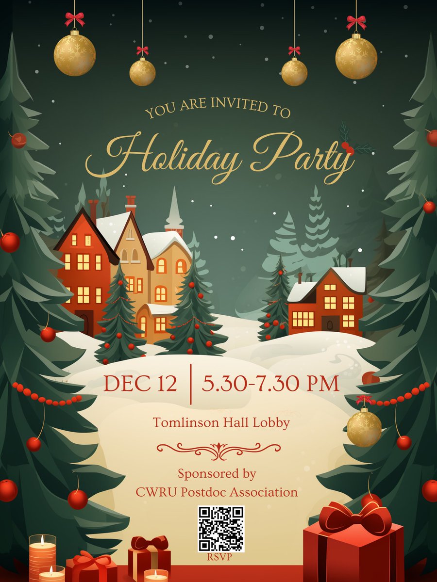 CWRUPostdocs's tweet image. To our postdoc community: please join us on Thursday, December 12th at 530PM for a holiday party! Food, games, and fun are on the menu! Please register here to let us know you’re coming: cglink.me/2cS/r2262961