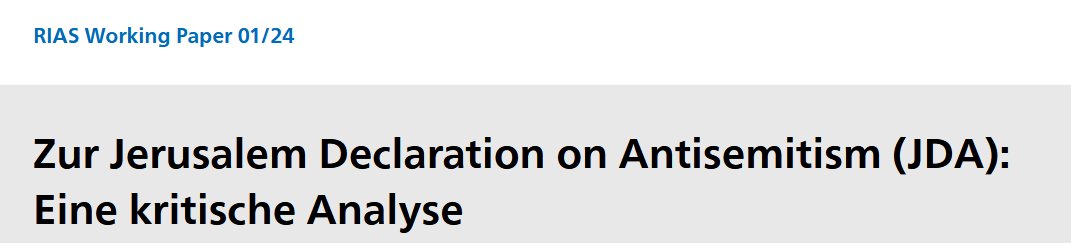 Der #IHRA-Arbeitsdefinition wird in jüngster Zeit immer häufiger die Jerusalem Declaration on #Antisemitism (#JDA) entgegengesetzt. Ein RIAS Working Paper prüft nun ihre Kohärenz und Anwendbarkeit. 8/1
#Antisemitismus 

Link zu Working Paper: report-antisemitism.de/documents/2024…