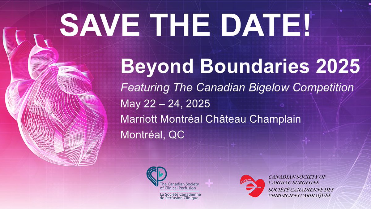 We are gearing up to host Beyond Boundaries 2025 in Montréal, QC. Mark your calendars for the Joint Meeting of <a href="/cscp_online/">CSCP Online</a> and <a href="/cscs_sccc/">CSCS</a> scheduled for May 22 – 24, 2025. Registration opens soon. #beyondboundaries2025 #heartsurgery #cardiacsurgery #perfusion #anesthesia