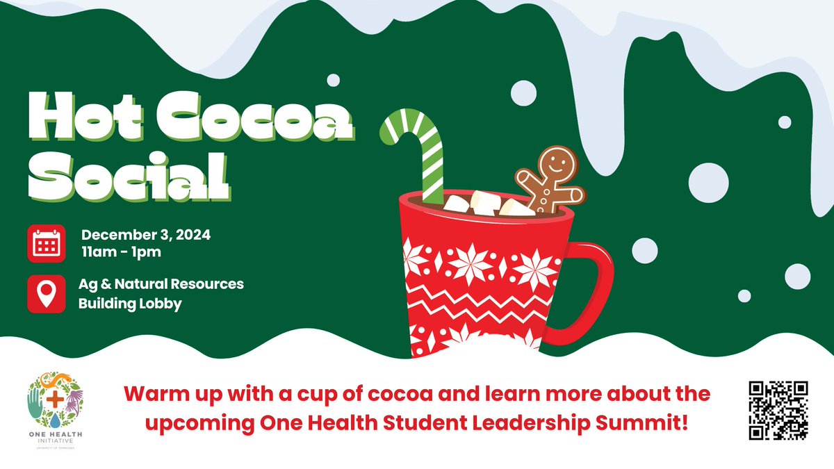 UTOneHealth's tweet image. Stop by the Ag & Natural Resources lobby tomorrow for a cup of hot cocoa and learn more about our upcoming One Health Student Leadership Summit! onehealth.tennessee.edu/ohsls/