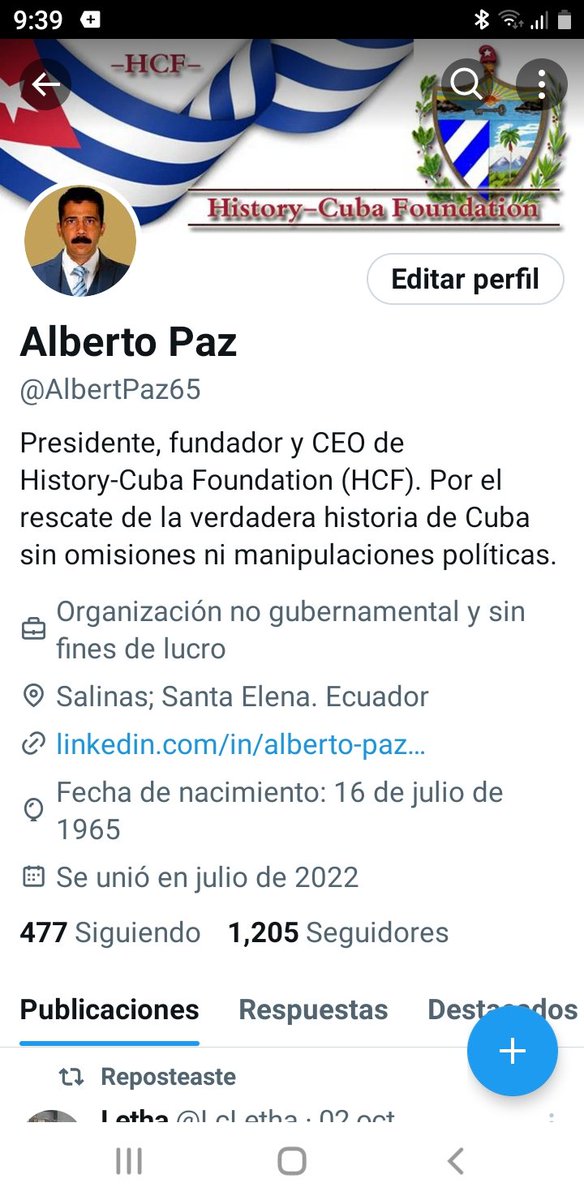AlbertPaz65's tweet photo. @Csanchezberzain Buenas tardes y mis cordiales saludos; agradecería una via de comunicación directa con usted. Asunto: difundir la verdadera historia de Cuba sin omisiones ni manipulación politica. Mi teléfono privado es 593 995958216; vivo en Ecuador https://t.co/TVUx59XvxW
