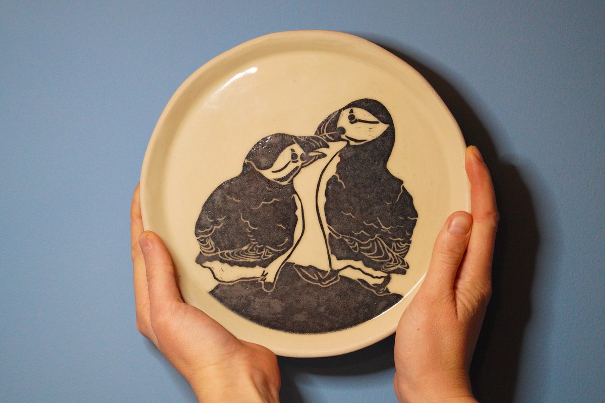 I have been trying a range of techniques to make my mugs, plates, and ornaments recently: marbling, bubble glaze, sgraffito and hand-building. Always featuring marine wildlife 🐧🐟
