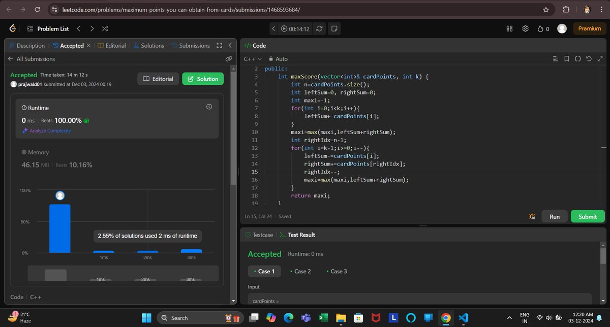 Prajwald012's tweet image. Day 69:
Solved 1 Linked List & Array Problem & Started With Sliding Window Today.
Also Solved 1 Problem Related To It.
Will Solve More Sliding Window Problems Tomorrow!
#Coding #CodingNinjas #DSA #LeetCode #100DaysOfCode #100daysofcoding #LearnInPublic #CodingJourney #gfg160