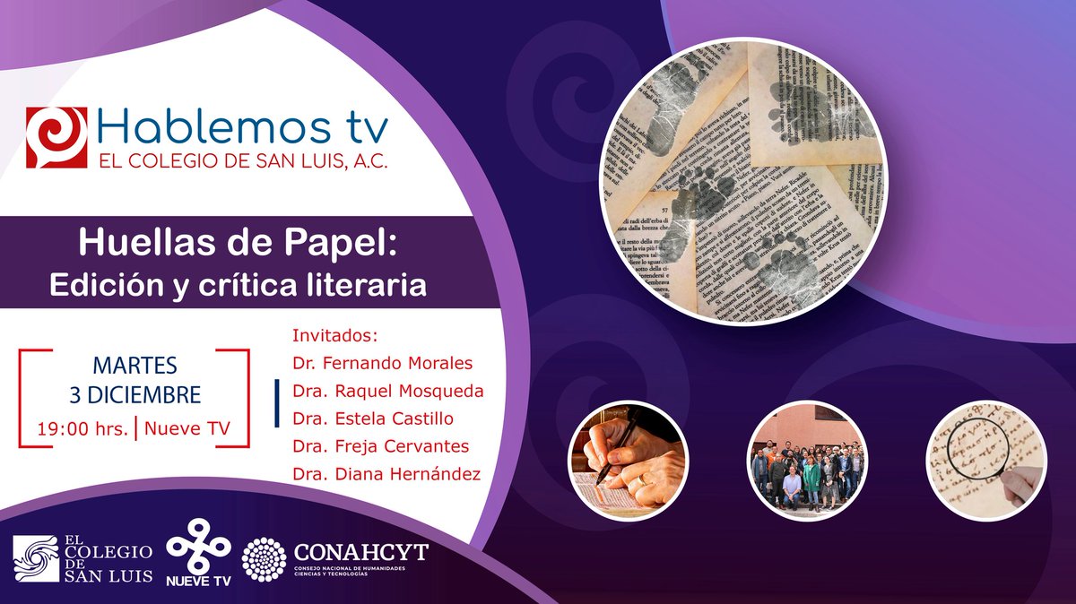 🤔¿Te interesa la literatura hispanoamericana y su historia?📚📜

👉No te pierdas mañana #HablemosTV  con El Colegio de San Luis, A.C. donde platicaremos con diversos especialistas sobre la edición y crítica literaria en distintas obras📖

📆Martes 3 de diciembre ⏰ 7p.m.