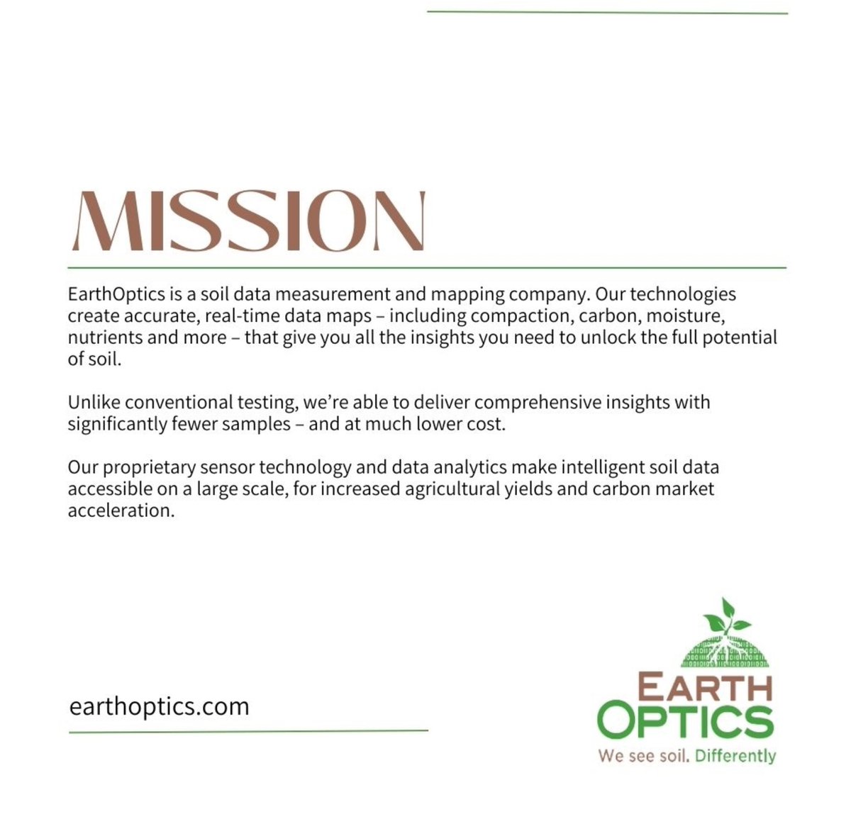 #MissionMonday 🌍

At EarthOptics, we’re redefining the future of farming by combining cutting-edge technology with the heart of agriculture. Soil isn’t just dirt—it’s the foundation of sustainable farming and a healthier planet.

By focusing on soil health, we’re empowering f...