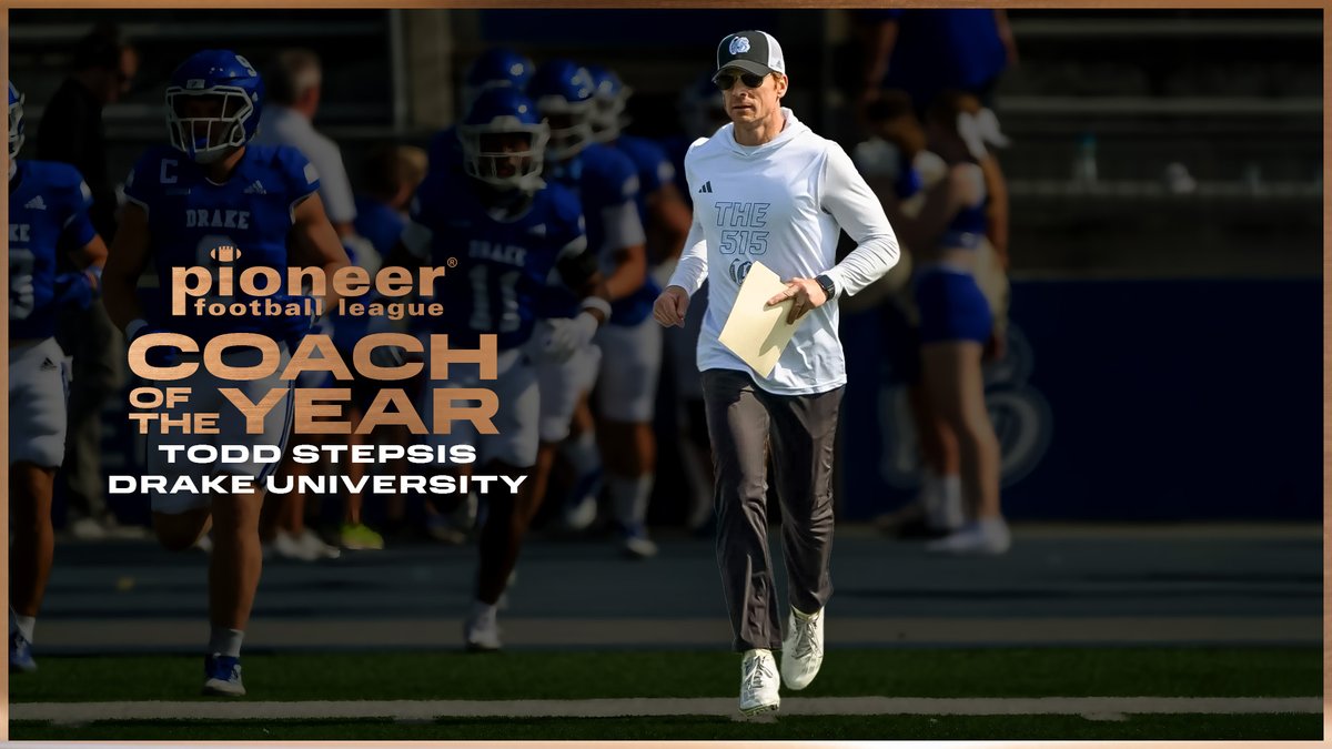 Pioneer Football (@pflnews) on Twitter photo The 2024 Pioneer Football League Coach of the Year!
<a href="/DrakeBulldogsFB/">Drake Football</a> head coach Todd Stepsis wins the honor for a second straight season after leading the Bulldogs to the 2024 PFL Championship! The 2024 Pioneer Football League Coach of the Year!
<a href="/DrakeBulldogsFB/">Drake Football</a> head coach Todd Stepsis wins the honor for a second straight season after leading the Bulldogs to the 2024 PFL Championship!