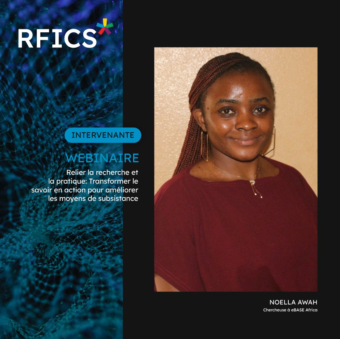 RFICS (@rficsorg) on Twitter photo RAPPEL - Webinaire 4 décembre, 12h (EST). Découvrez notre intervenante: <a href="/NoellaAwah/">Noella Awah</a> chercheuse en éducation et santé à <a href="/ebase_africa/">eBASE Africa</a>. Inscrivez-vous à : bit.ly/3OhJz0y. RAPPEL - Webinaire 4 décembre, 12h (EST). Découvrez notre intervenante: <a href="/NoellaAwah/">Noella Awah</a> chercheuse en éducation et santé à <a href="/ebase_africa/">eBASE Africa</a>. Inscrivez-vous à : bit.ly/3OhJz0y.