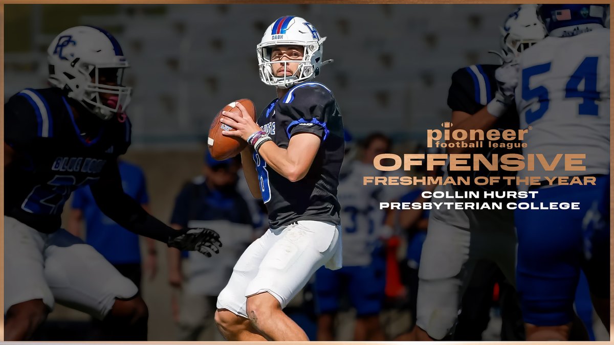 Pioneer Football (@pflnews) on Twitter photo The 2024 PFL Offensive Freshman of the Year!
<a href="/BlueHoseFB/">PC Football</a> quarterback Collin Hurst!
He led the league in passing efficiency and was among the Top 3 in total offense, touchdowns, passing yards, and completion percentage. The 2024 PFL Offensive Freshman of the Year!
<a href="/BlueHoseFB/">PC Football</a> quarterback Collin Hurst!
He led the league in passing efficiency and was among the Top 3 in total offense, touchdowns, passing yards, and completion percentage.