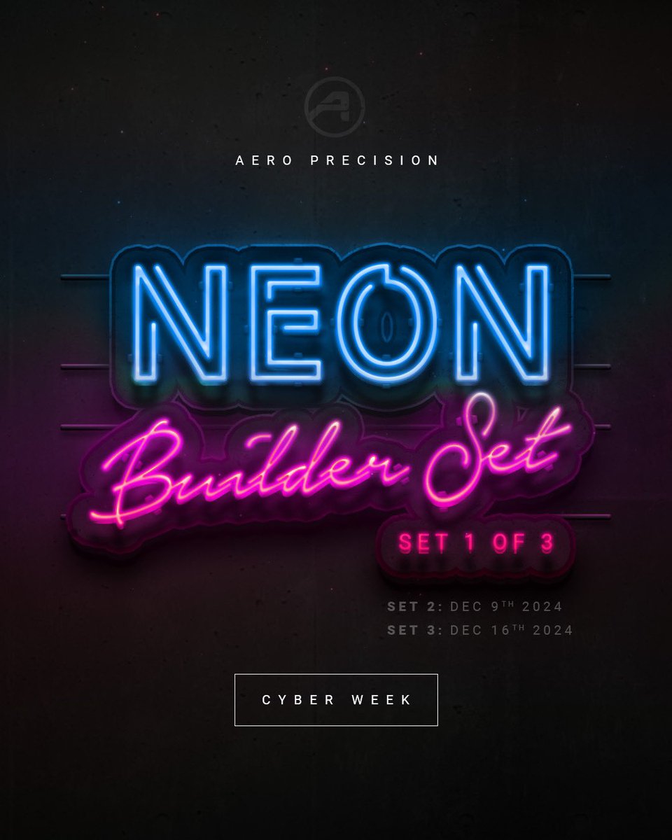 aero_precision's tweet photo. Hey Siri, play Tech Noir by @GUNSHIPMUSIC 

Neon Builder Sets | Available Now 

https://t.co/fv32OhDzuh https://t.co/Bu0wuzA436