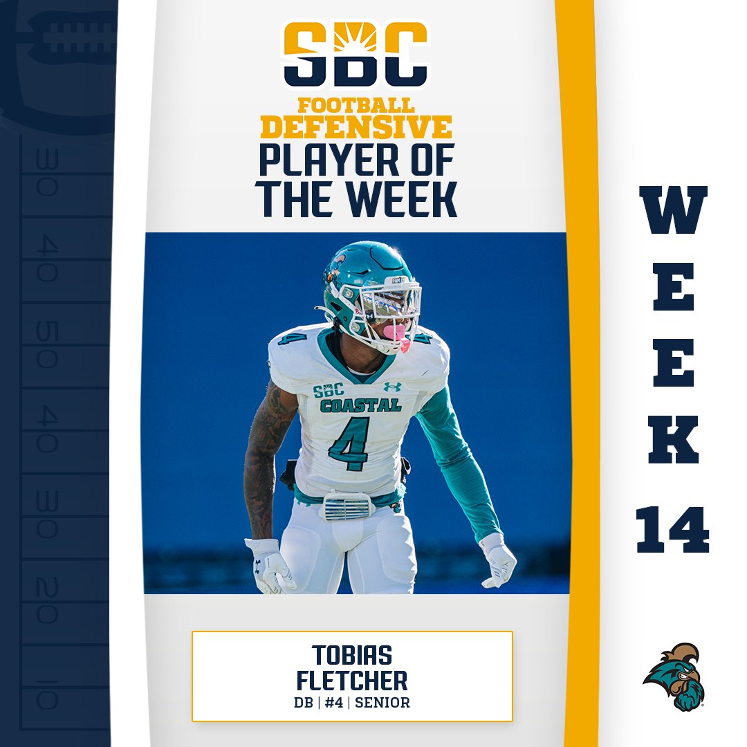 SunBelt's tweet photo. 𝗕𝗟𝗔𝗖𝗞 𝗦𝗪𝗔𝗥𝗠.

@CoastalFootball's @t7bias records three takeaways that lead to Chanticleer points to earn the final @SunBeltFB Defensive Player of the Week nod of the 2024 campaign. ☀️🏈

📰 » https://t.co/dNDPdkCzgg https://t.co/d60aX12GvK