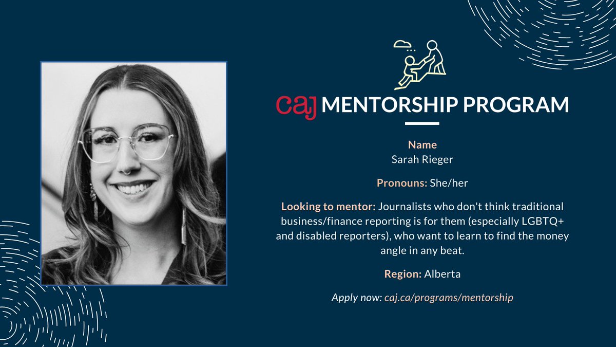 Sarah Rieger (@sarahcrgr) on Twitter photo So thrilled to be a <a href="/caj/">Canadian Association of Journalists</a> mentor, alongside so many incredible journalists. Want to learn how to write about money? Apply! So thrilled to be a <a href="/caj/">Canadian Association of Journalists</a> mentor, alongside so many incredible journalists. Want to learn how to write about money? Apply!