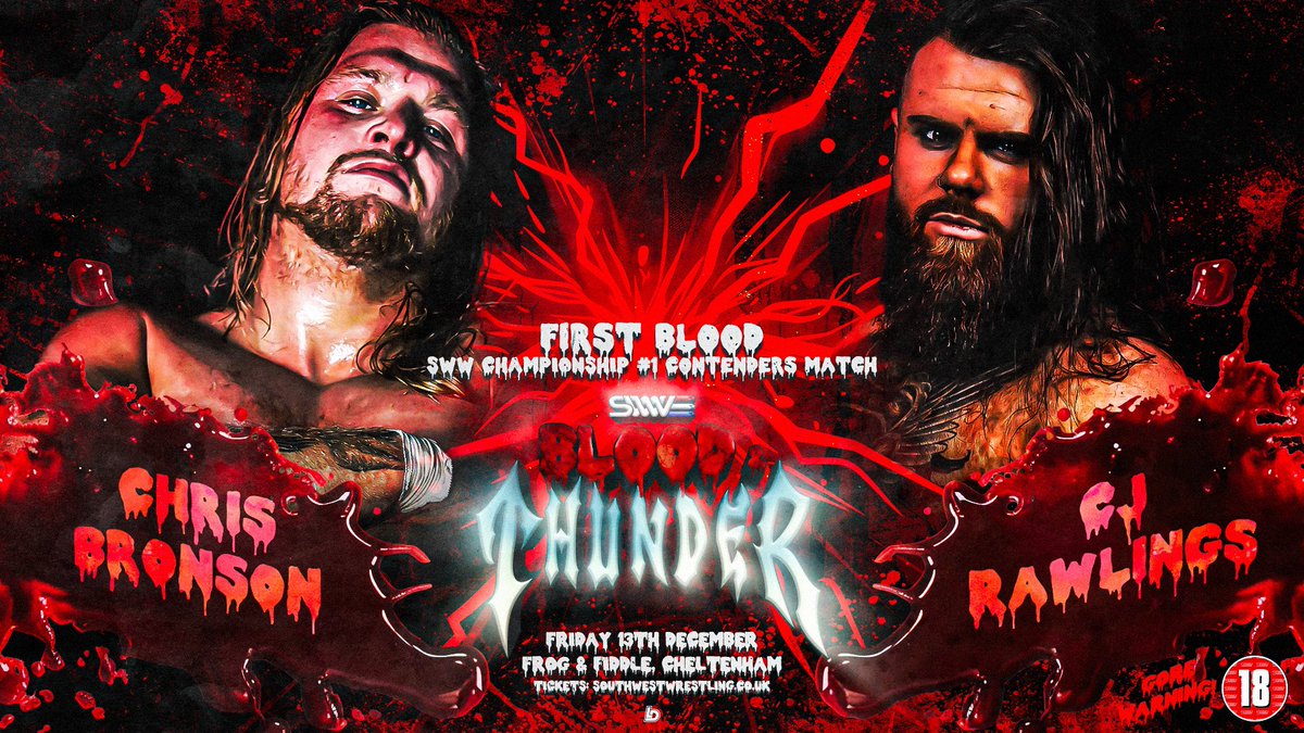 swwwrestling's tweet photo. 🩸MATCH ANNOUNCEMENT⚡️
Chris Bronson and CJ Rawlings are about to go to war for a shot at the SWW Championship in a FIRST BLOOD MATCH!
🗓️ Friday 13th December
📍 @FrogAndFiddle
🎟️ https://t.co/VHBE9AengU
STRICTLY OVER 18s
#sww #wrestling #events #cheltenham #FrogAndFiddle https://t.co/mQk6tcY7Ke