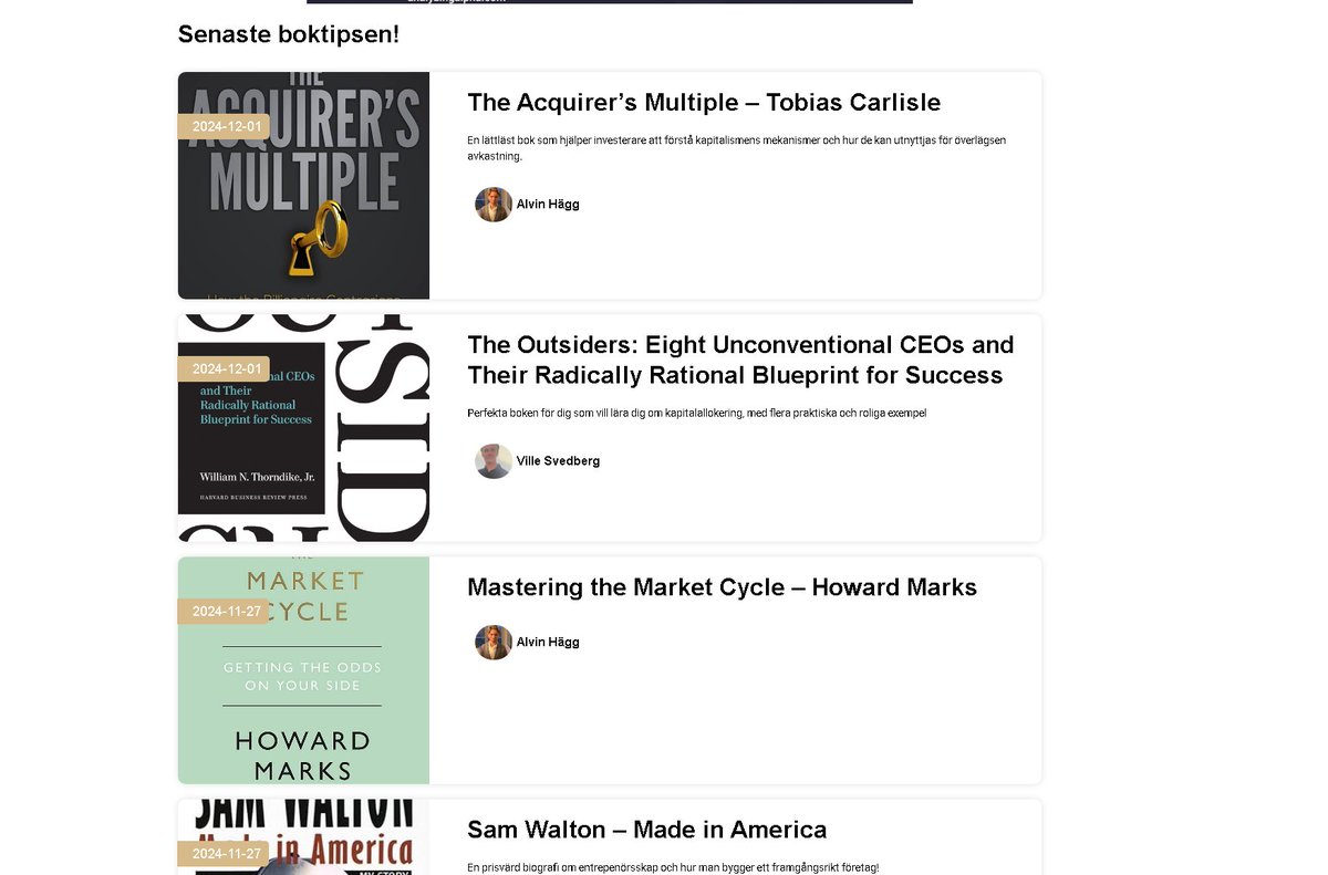 Vi har nu lanserat en ny sida på sajten med våra bästa boktips om investeringar och entreprenörskap. Vilka är era favoritböcker?📗
analysfokus.se/boktips-invest…