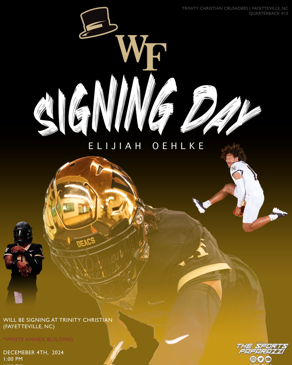 Thank you, Lord, for putting me in the position to be able to continue my academic and athletic abilities. #AGTG
Come through!! I would love to see everyone who has had a hand in my journey!! <a href="/TCS_FB/">Trinity Christian Football Page</a> <a href="/levelUPfootball/">Earl 'Air' Harvey</a> <a href="/WakeFB/">Wake Forest Football</a> <a href="/WakeRecruiting/">WFU Recruiting</a> @CoachR_Wake <a href="/bason_k/">Katie Bason</a> <a href="/ogcookie_/">James M.</a>