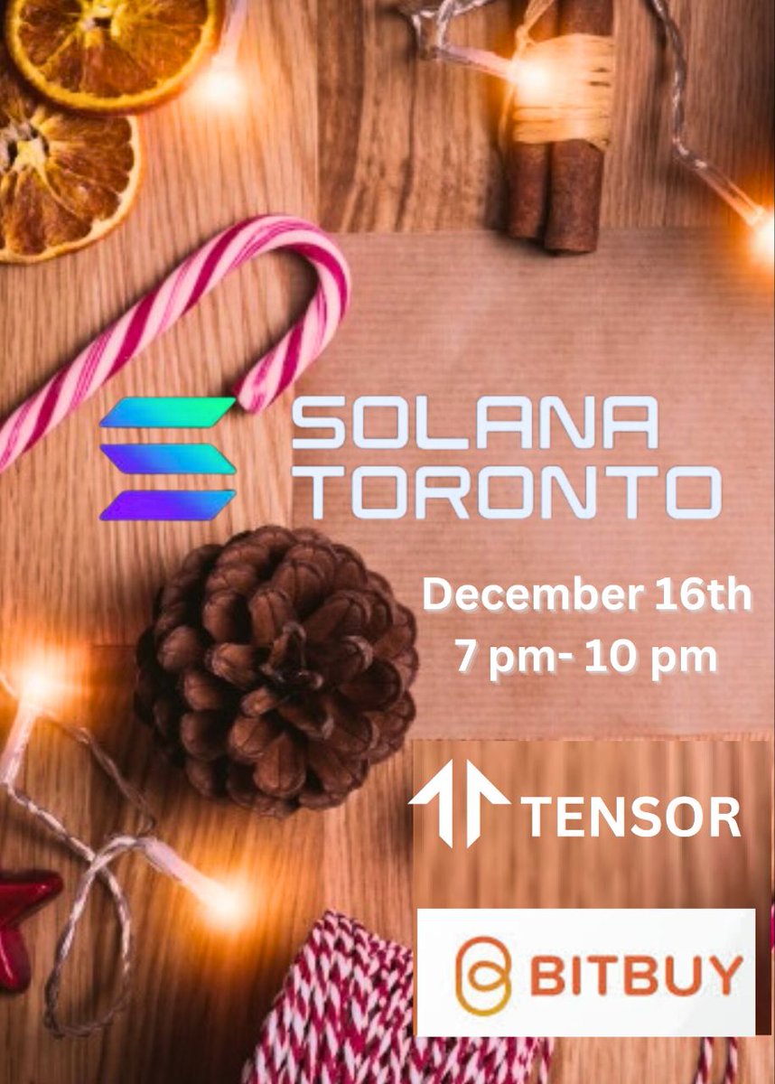 KarelDeFi's tweet photo. What's cooking @Solana_Toronto 🍁?

🎉 Join us for the Solana Toronto - Festive Season Party 2024 🎄✨️!

🗓 Save the Date: December 16th
⏰ Time: 7 PM - 10 PM
Hope to see you there! https://t.co/we0jJIg7ah