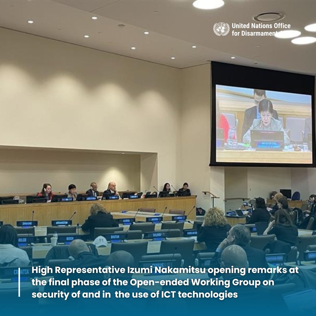 UN_Disarmament's tweet photo. On 2 December, @INakamitsu addressed the ninth substantive session of the Open-ended Working Group on ICT security.
#ICTSecurity #GlobalCooperation https://t.co/rfiDOAHBi0