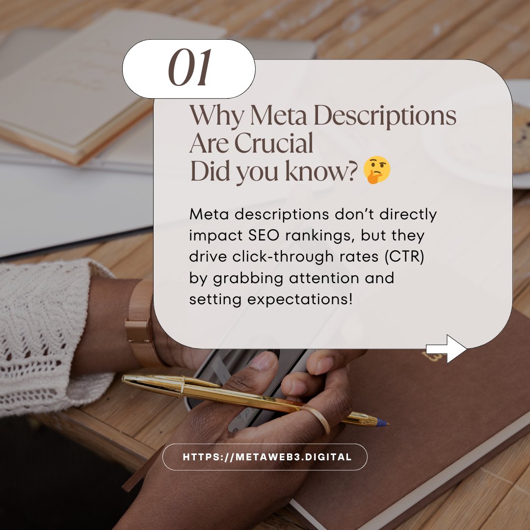 Metaweb3LLC's tweet photo. Don’t underestimate the power of a great meta description! It’s your webpage’s first impression—make it count and watch the magic happen! #RSNA2024 #RSNA24 #Hunter #CyberMonday #GalaxyFold6 #GivingTuesday #Enron #Burisma https://t.co/MWewH33mq1