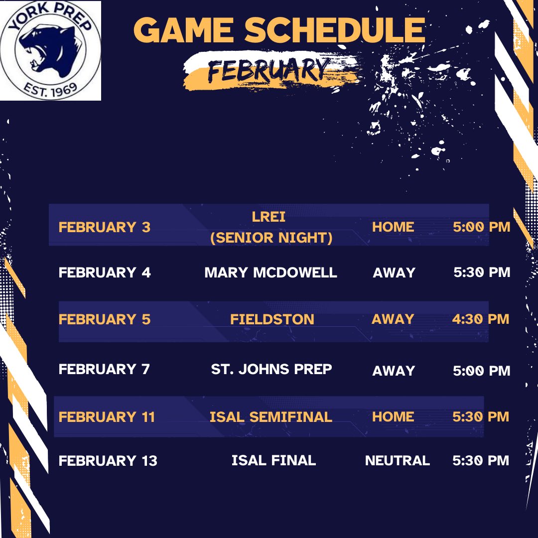 CoachShure's tweet photo. 24-25 York Prep Varsity Basketball Schedule https://t.co/gzKCM9Otol