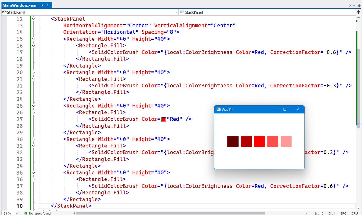fonssonnemans's tweet image. Working on a ColorBrightness MarkupExtension for
#XAML. Can be used to brighten or darken a Color.
#uwp #wpf #winui