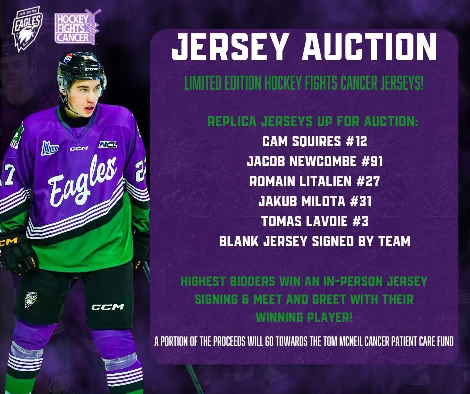 Hockey Fights Cancer Jersey Auction! 🚨

Missed out on the HFC jersey raffle? Here is your chance to bid on one of six limited edition replica jerseys!

Get your bid in now before the auction ends Sunday Dec. 8 at 7:59 PM ☝️👉 

shorturl.at/Py11a