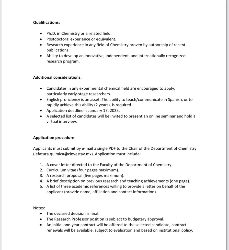🚨📢 if you would like to join the Department of Chemistry <a href="/cinvestav/">Cinvestav</a>, In beautiful Mexico City, as a Research Professor apply now!! The call is open for an enthusiastic colleague. #chemjobs #chemistry #researchjobs #sciencejobs #Mexico #MexicoCity  portal.cinvestav.mx/zacatenco/quim…