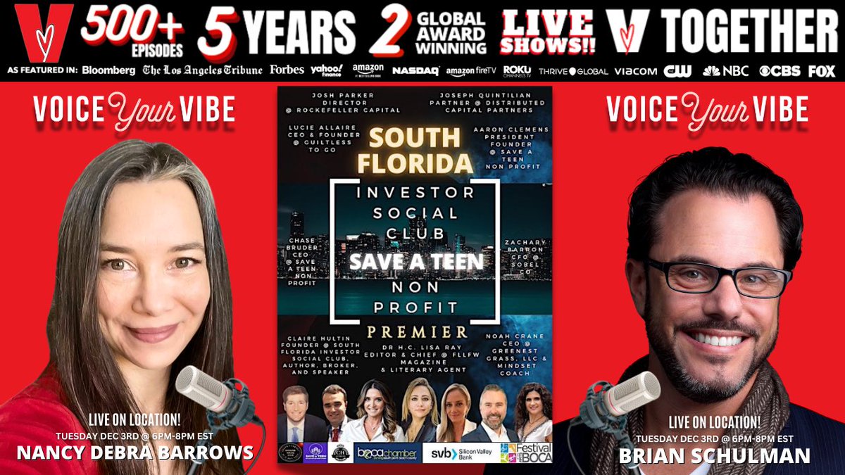 Exciting news‼️ This #GivingTuesday, we’re partnering w/ #SaveATeen &amp; South Florida Investor Social Club for a LIVE-IN-PERSON event to raise funds for at-risk youth.

📅 Tomorrow, 12/3
⏰ 6pET | 3pPT | 5pCT

Broadcasting globally in 120+ countries! 💙

#GiveBack #VoiceYourVibe