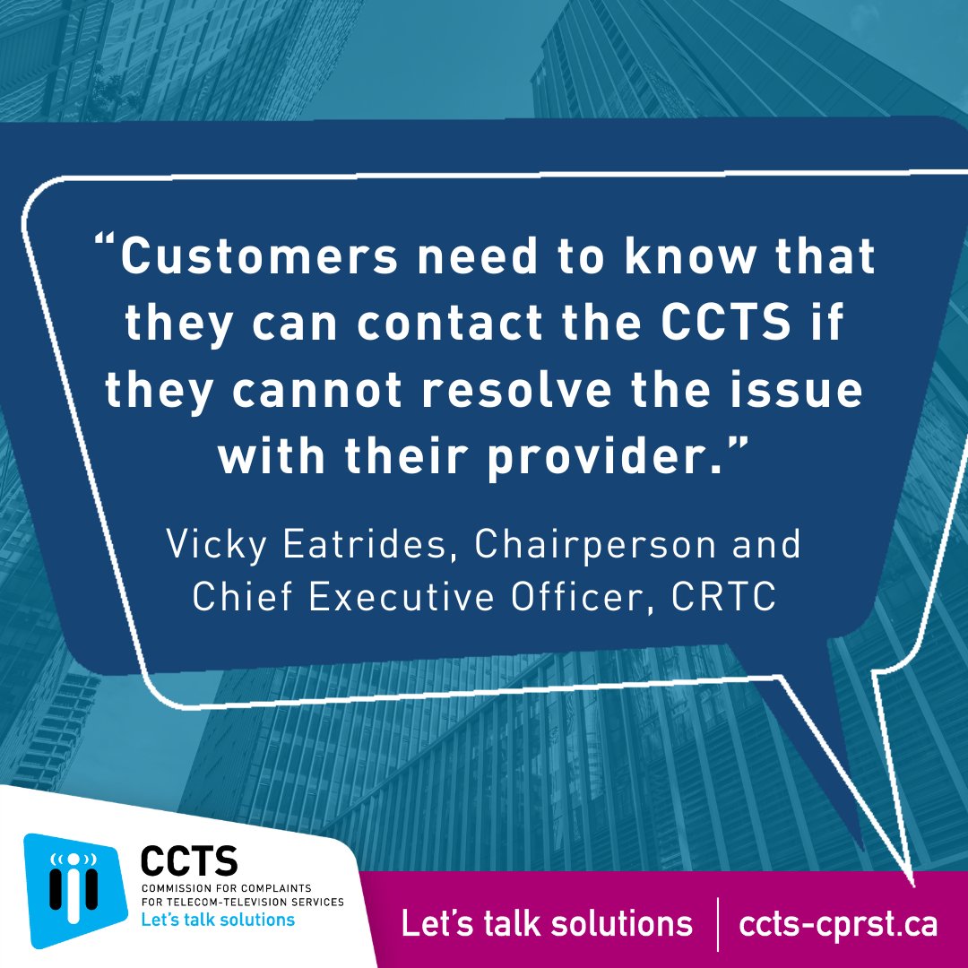 CCTS-CPRST (@ccts_cprst) on Twitter photo “Customers need to know that they can contact the CCTS if they cannot resolve the issue with their provider.”
At the <a href="/CanadaPIAC/">Public Interest Advocacy Centre</a> annual dinner, <a href="/CRTCeng/">CRTCeng</a> Chairperson and CEO Vicky Eatrides emphasized that the CCTS is an effective partner with a successful track record of helping “Customers need to know that they can contact the CCTS if they cannot resolve the issue with their provider.”
At the <a href="/CanadaPIAC/">Public Interest Advocacy Centre</a> annual dinner, <a href="/CRTCeng/">CRTCeng</a> Chairperson and CEO Vicky Eatrides emphasized that the CCTS is an effective partner with a successful track record of helping