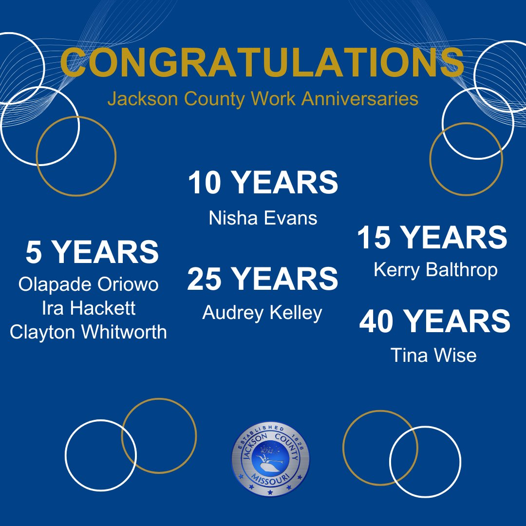 JacksonCountyMO's tweet photo. We would like to recognize our November #ServicePin recipients and thank them for their dedication and hard work in #PublicService.
We appreciate our associates and the effort they put into improving our community. Thank you and congratulations! https://t.co/YfBDHroVNZ
