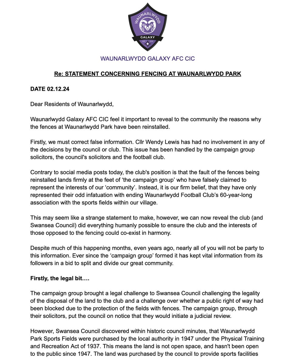 Waunarlwydd Galaxy AFC tweet media