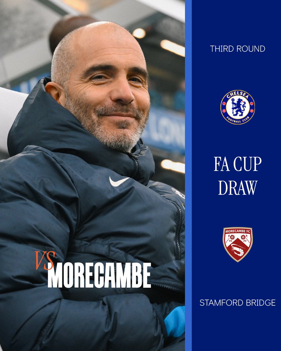 Chelsea will face League Two side Morecambe in the third round of the #EmiratesFACup! 🏆