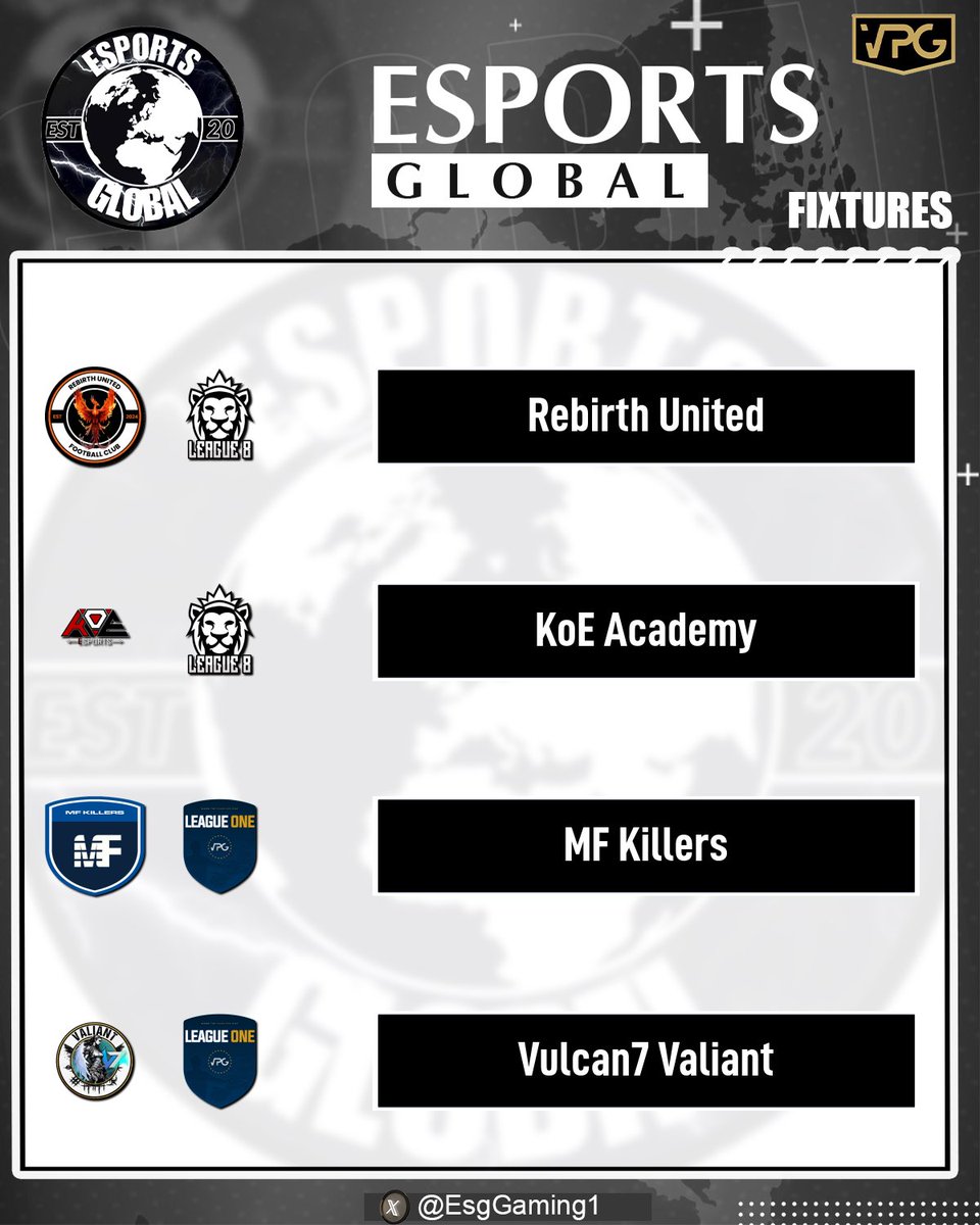 Aaronafc1234's tweet photo. And we are back for another night in @OfficialVPG ⚽️ 

Going live on @Twitch from 8:05pm    for 4 league games 📺

Teamsheet. stream link and fixtures below 👇 

@VPGEurope @VPGUK 

https://t.co/ck3oKKwlX6 

#esportsglobal #esggaming #esg #vpg #esports #eafc25 #proclubs https://t.co/E3X0oAZl7x