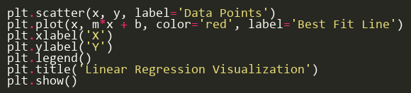 LinearRegAI's tweet photo. Plot the data points and the line of best fit. Matplotlib makes this a breeze!  

<<5/N>> https://t.co/QNu3dMFZCw