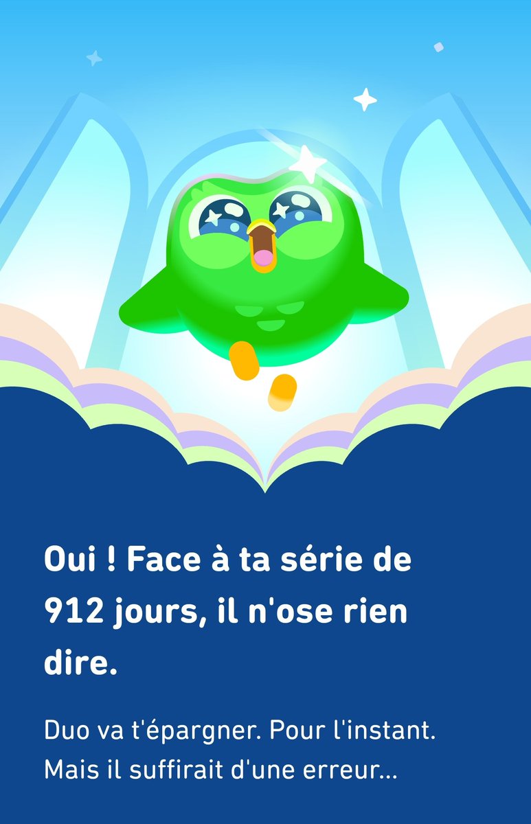Cette année, Duo m'a épargné
Let's gooo 🥳 #DuolingoWrapped <a href="/DuolingoFrance/">Duolingo France 🇫🇷</a>