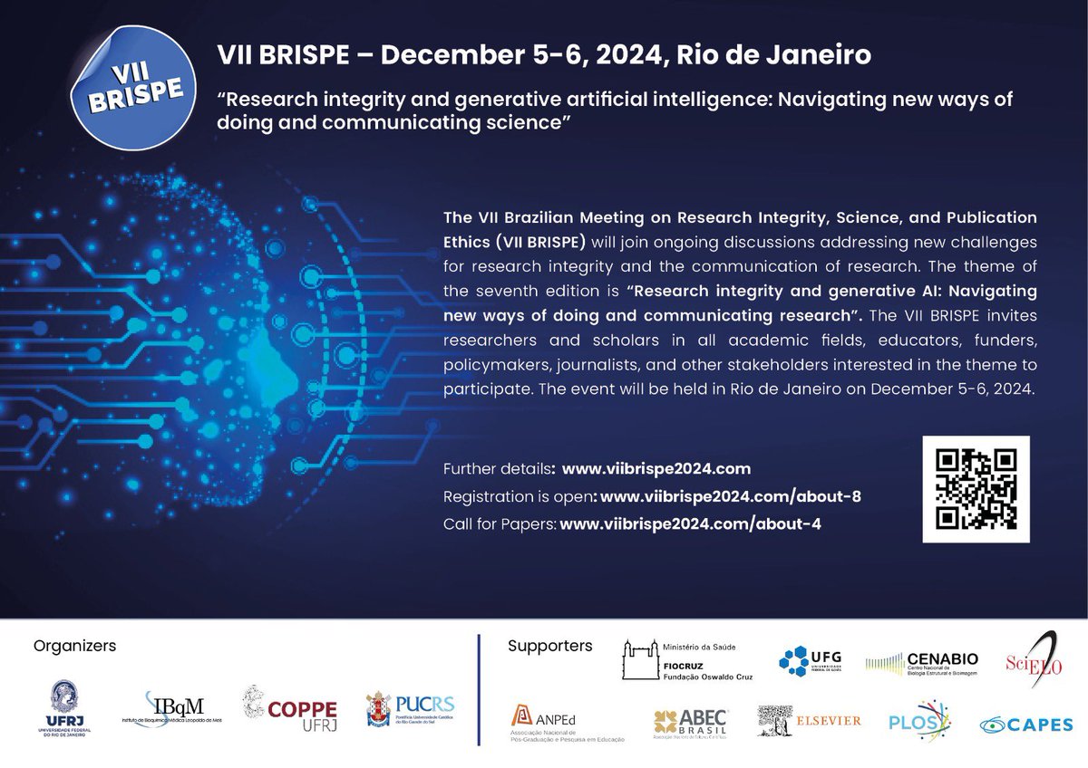 I look forward to returning to Rio de Janeiro to deliver a keynote at the 7th Brazilian Meeting on Research Integrity, Science &amp; Publication Ethics! viibrispe2024.com

I anticipate engaging in lively discussions on generative AI and ethics for Majority World researchers.