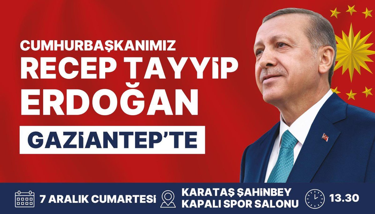 Akpartiislahiye's tweet photo. Sn. Cumhurbaşkanımız ve AK Parti Genel Başkanımız Recep Tayyip Erdoğan AK Parti Gaziantep il kongresine katılmak üzere 7 Aralık 2024 Cumartesi günü Gaziantep' e Geliyor.
Tüm hemşehrilerimiz davetlidir.

@RTErdogan 
@fmfedaioglu 
@UlsResit 
@AKPartiG_Antep https://t.co/3tz5qTxAtR