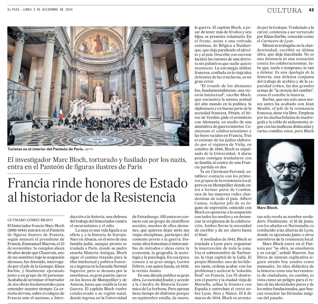 Marc Bloch: Su «Introducción a la Historia» es una defensa conjunta del trabajo de #Archivo y de la capacidad crítica, las dos grandes armas de la "ciencia del cambio", como él concibe la #Historia. Un artículo de <a href="/gunde_bravo/">Gutmaro G Bravo</a> hoy en <a href="/elpais_cultura/">El País Cultura</a>.
elpais.com/cultura/2024-1…