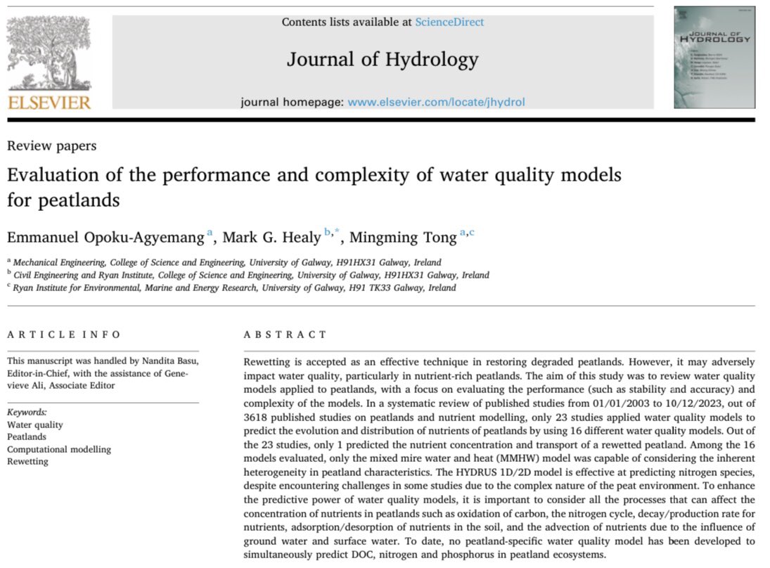 The second paper from our <a href="/EPAResearchNews/">EPA Research News</a> /Bord na Mona-funded study, WetPeat, examines the accuracy and robustness of water quality models for rewetted #peatlands. 

You can read it at universityofgalway.ie/media/gene/fil…