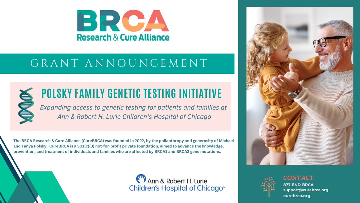 BRCA Research & Cure Alliance (CureBRCA) (@curebrca) on Twitter photo CureBRCA is excited to announce its partnership with Lurie Children’s Hospital. This 5 year collaboration will expand access to genetic testing for patients, improving the lives of children & families affected by genetic mutations.
<a href="/LurieChildrens/">Lurie Children's</a>
#curebrca CureBRCA is excited to announce its partnership with Lurie Children’s Hospital. This 5 year collaboration will expand access to genetic testing for patients, improving the lives of children & families affected by genetic mutations.
<a href="/LurieChildrens/">Lurie Children's</a>
#curebrca